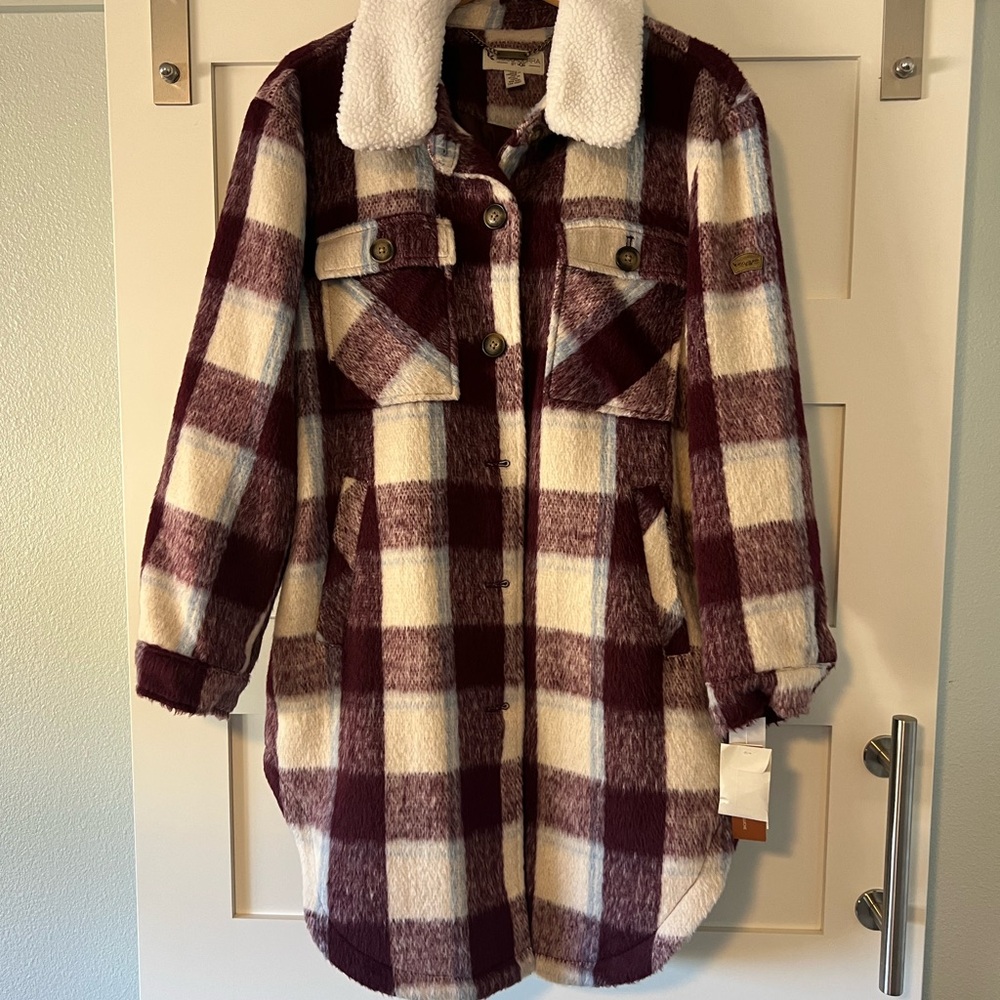 UGG Burgundy and Cream Plaid Sherpa Jacket